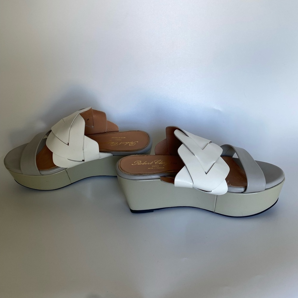 Robert Clergerie wedges.  Gray and White with over foot braided leather. - Picture 3 of 6